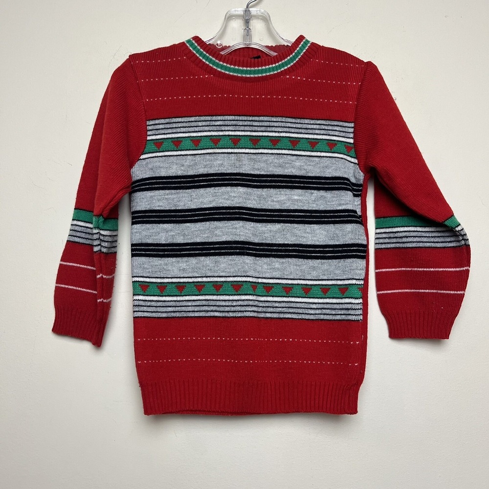 Vintage Kidax Winter Striped 80s 90s Red White Grey Green Sweater 2T
